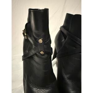 Tory Burch Women's Black Leather Ankle High Heel Buckle Boots Size 10